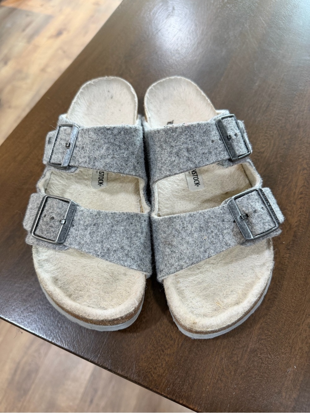 Birkenstock Gray Felt Double-Buckle Slide Sandals
